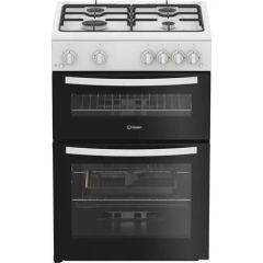 Indesit IDG6GW 60cm 4 Burner Gas Hob Double Oven All Gas Cooker