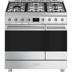 Smeg Sinfonia 90cm 5 Burner Gas Hob Double Oven Dual Fuel Range Cooker
